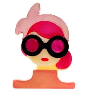 Acrylic Lady Brooch in Pink NWT